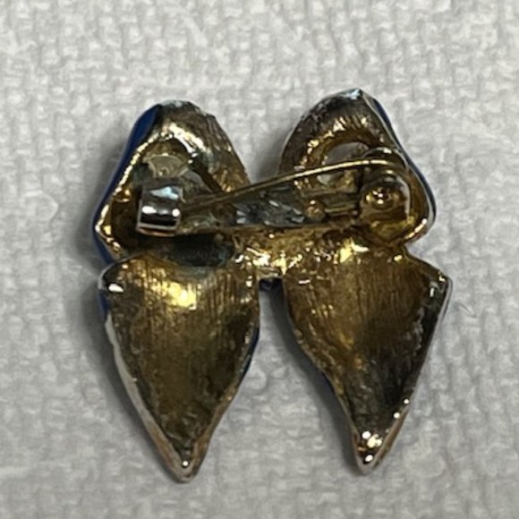 VTG 1" Blue White Polka Dot Bow Enamel Hat Pin Brooch Scarf Pin Petite - Picture 9 of 9
